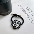 Elegant French style black and white camellia flower hair tie with pearl accent - Hair Tie-3.5cm