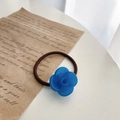 Élastique à cheveux fleur bleue en acétate avec cordon marron haute élasticité - Aqua