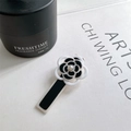 Elegant black and white camellia hair clip with pearl center and acetate finish - Spring Clip-7cm