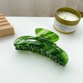 Large dark green acetate hair claw clip with elegant marble pattern for thick hair style - Crescent Moon / 10cm