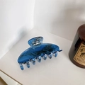 Elegant semi-transparent blue marble acetate hair claw clip for women back hair styles - 10cm / Blue Black Mixed Color