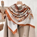 Grande scialle con stampa floreale di girasole in avorio e arancione e bordi a frange - Beige (130CX87-2)
