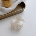 Iridescent white acetate flower hair claw clip with a pearlescent finish for women - Hollow Small Flower Claw