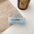 Minimalist light blue marble textured acetate hair claw clip with pearlescent finish - Square / Light Blue