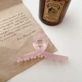Pink marbled resin shark hair clip with a stylish twisted ribbon design for women - Ribbon Style / Dreamy Pink