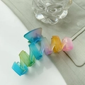 Rainbow gradient frosted large hair claw clip with geometric wave design for women - Towel Roll Style (11cm)