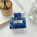 Pinza de pelo rectangular de acetato con rayas azules abstractas para mujer - 5cm / Rayas Azules