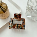 Pinza para el cabello cuadrada de acetato estilo vintage francés con carey - 5cm / Marrón Carey
