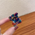 Mini acetate bear hair claw with colorful marble finish and gold France lettering - Rainbow
