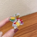 Mini acetic acid bear hair claw clip with colorful marble resin and gold FRANCE lettering - Multicolor