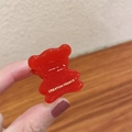Mini red bear hair claw clip in transparent resin with gold Creation France logo text - Bright Red