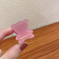 Pink translucent bear hair claw clip with golden France label made of acetate - Purple Pink