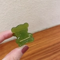 Mini green acetate hair claw clip in teddy bear shape with gold France lettering - Pale Green