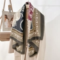 Retro ethnic print shawl with baroque patterns and tassel fringe over a beige coat - Large Square Scarf (130*130CM) / Color Block