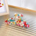 Large oil painting style acetate bear hair claw clip with rhinestones and colorful patterns - Multicolor