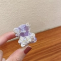 Purple marble acetate mini bear hair clip with gold France label for hair styling - Taro Purple