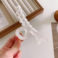 Irriserende zeemeermin haarklem met imitatieparels op een helder mat geometrisch frame - Wit-11.6cm