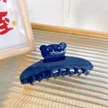 Dark blue rhinestone bear hair claw clip with elegant marble pattern for thick hair - Metallic Blue