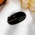 Cute black enamel cat hair clip with gold outlines on textured white background - 4cm / Solid Black