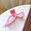Pink marble texture acetate bow hair claw clip in a large size for women styling - Pink-13cm