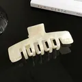 Elegant large cream white acetate hair claw clip with pearlescent marble texture - 10cm / Iridescent White