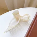 Elegant ivory white marble textured bow hair claw clip for women in minimalist style - Speckled Yellow - 13cm