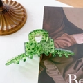 Pinza per capelli a fiocco in acetato con stampa leopardata verde per un look elegante - Punto Verde Acqua-11cm