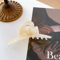 Elegant ivory marble pattern acetate bow hair claw clip with golden metal spring - Iridescent Yellow (11cm)
