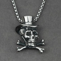 Hip hop gothic skull pendant with top hat and crossbones on stainless steel box chain - Steel Pendant With Box Chain