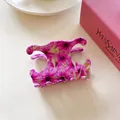 Elegante pinza per capelli in resina crema con motivo floreale viola e design cavo - Floreale Viola (F621-7cm)