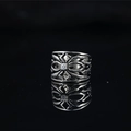 Gothic punk style silver titanium steel cross ring with sparkling zircon center stone - US 7 / Silver Tone White Zirconia