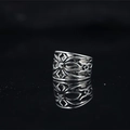 Gothic punk style hollow wide band ring with a black round center stone in vintage silver - US 7 / Steel Black Rhinestone