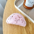 Pink marble acetate hair claw clip with cutout floral pattern and sparkling rhinestones - Light Pink