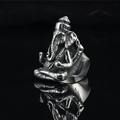 Retro stainless steel Ganesha ring for men with vintage finish on black reflection - US 7 / Large