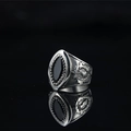 Punk vintage titanium steel skull wing ring with marquise cut black gemstone for men - US 7 / Steel Black