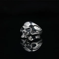 Polished stainless steel 3D skull ring for men with vintage punk gothic design on black surface - US 7 / Steel Black