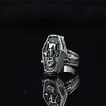 Vintage punk gothic skull coffin ring for men with oxidized silver finish and heart detail - US 7 / Silver