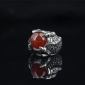 Retro dragon claw ring with red agate gemstone in polished stainless steel for men - US 7 / Red Stone Silver Tone