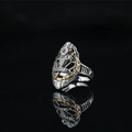 Retro gothic crown ring for men featuring dual-tone metal and crystal center stone - US 6 / Gold & Silver