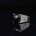 Vintage stainless steel ring for men featuring a large square black gemstone with ornate carving - US 7 / Silver Black