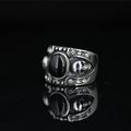Anillo gótico punk con gema negra y calavera en acero inoxidable plateado vintage - US 7 / Obsidiana Negra