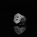 Vintage gothic titanium steel ring with black celtic hexagon pattern and engraved details - US 6 / Silver