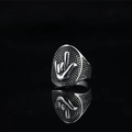 Retro punk rock hand gesture signet ring in silver stainless steel finish - US 7 / Silver