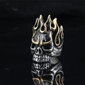 Anello teschio fiamma punk retrò in acciaio inossidabile con finiture argento nero oro - US 7 / Oro e Argento