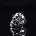 Vintage skull ring for men in gothic punk style with zirconia eyes and spade 13 logo - US 7 / Steel Mount White Rhinestone