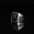 Titanium steel signet ring for men with rectangular black gemstone and Greek meander pattern - US 7 / Black