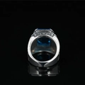 Vintage stainless steel ring for men with square blue stone and cutout patterns - US 7 / Steel Blue