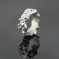Vintage irregular lava texture titanium steel ring for men with minimalist silver finish - US 7 / Silver