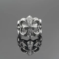 Vintage oxidized silver cross ring with floral patterns and a polished gothic finish - US 7 / Antique Silver