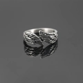 Retro zilveren ring met onregelmatige verenvleugels en verstelbaar open design voor heren - US 7 / Antiek Zilver